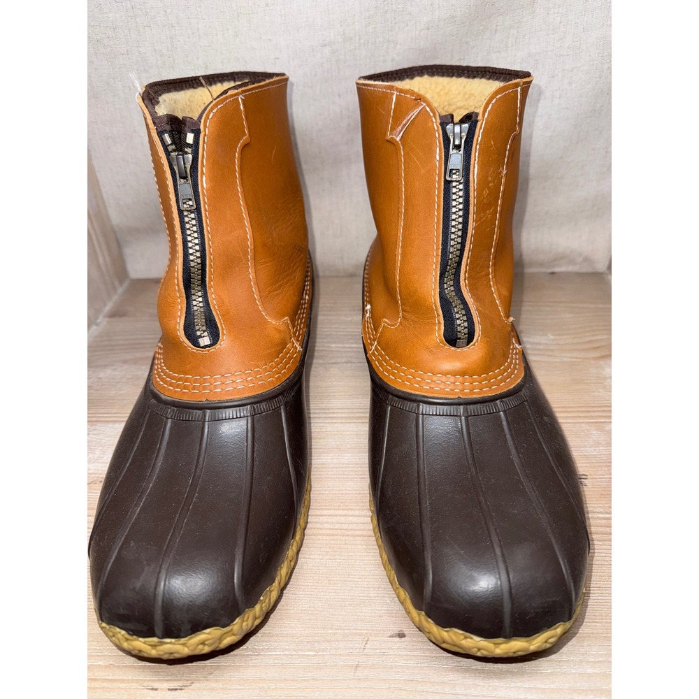 Mens LL Bean Size 13 W Duck Boots Brown Front Zip Shearling Lined Made in USA